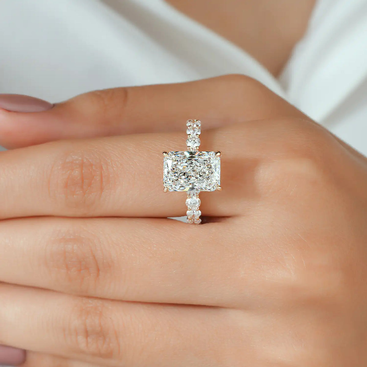 Radiant Cut Lab Grown Diamond Ring with Round Diamond Eternity Band