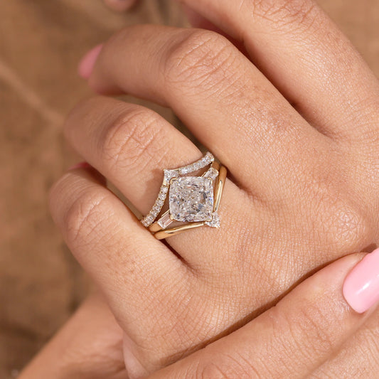 Three Piece Diamond Bridal Set with Kite Set Cushion Diamond