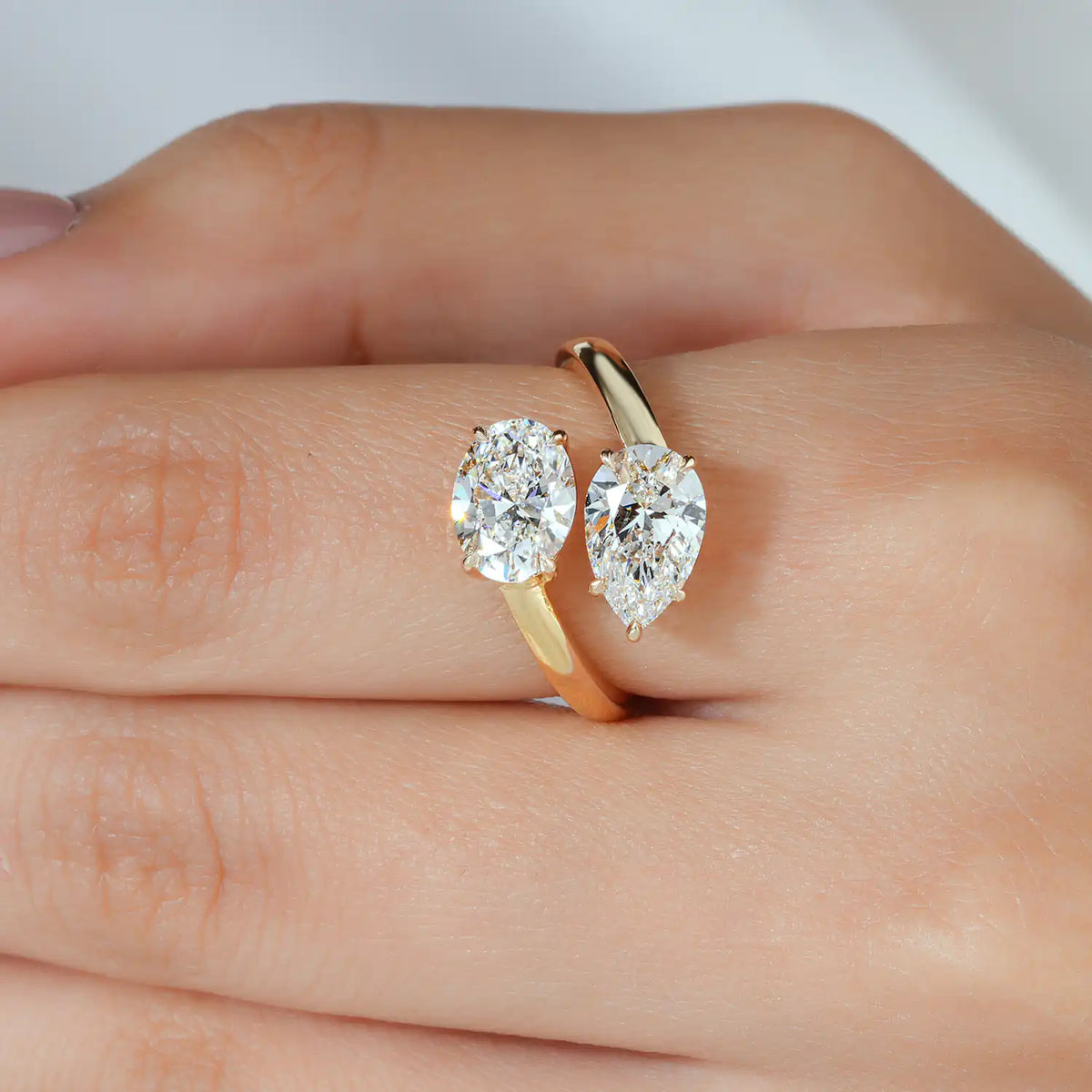 Toi et Moi Oval and Pear Lab Grown Diamond Bypass Ring