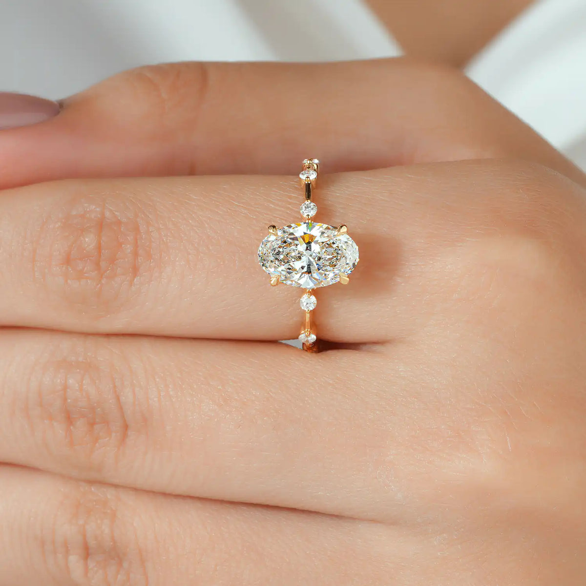 Oval Lab Grown Diamond Hidden Halo Ring, Spaced Diamond Ring