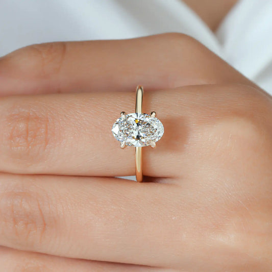 Oval Lab Grown Diamond Solitaire Engagement Ring, Slim Polished Ring