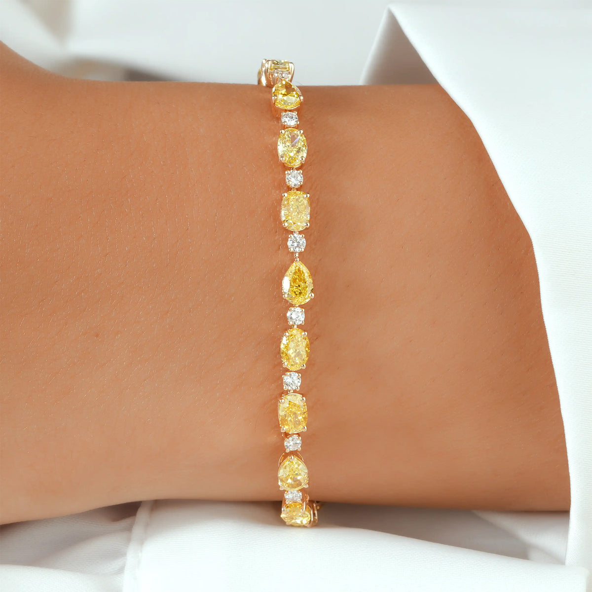 Fancy Yellow Lab Grown Diamond Mixed Shape Tennis Bracelet