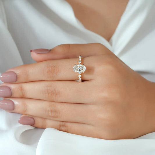 Oval Lab Grown Diamond Engagement Ring, Shared Prong Diamond Ring