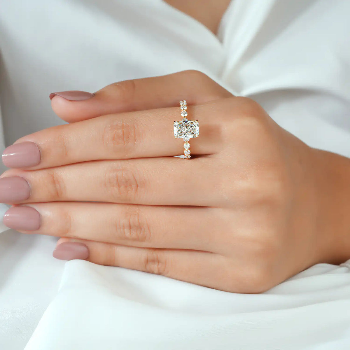 Radiant Lab Grown Diamond Hidden Halo, Round Diamond Ring