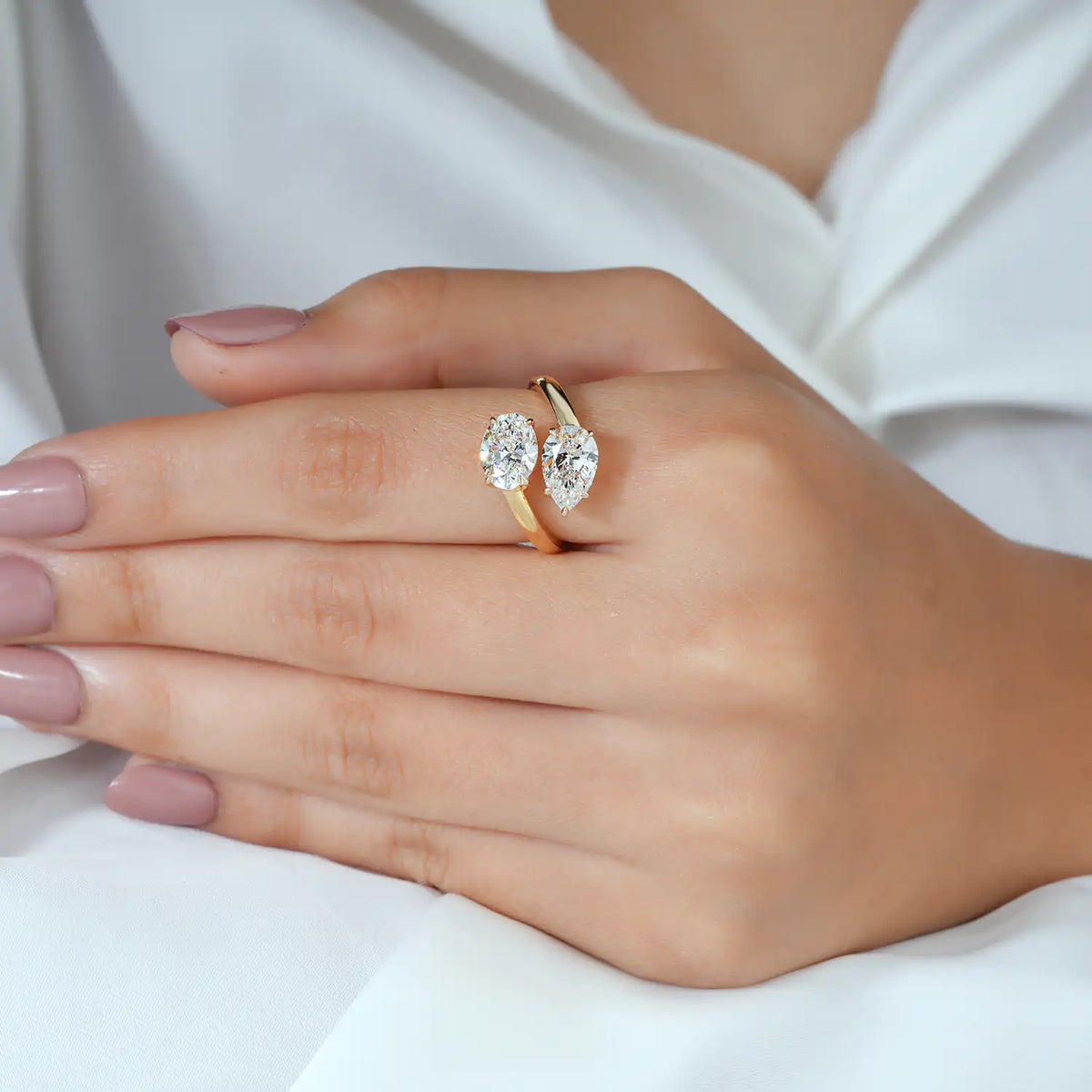 Toi et Moi Oval and Pear Lab Grown Diamond Bypass Ring