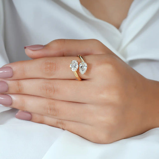 Toi et Moi Oval and Pear Lab Grown Diamond Bypass Ring