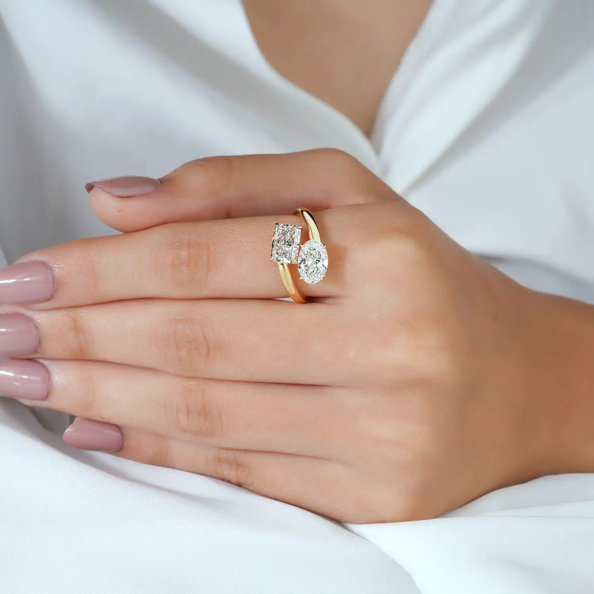 Oval and Radiant Lab Grown Diamond Toi et Moi Ring
