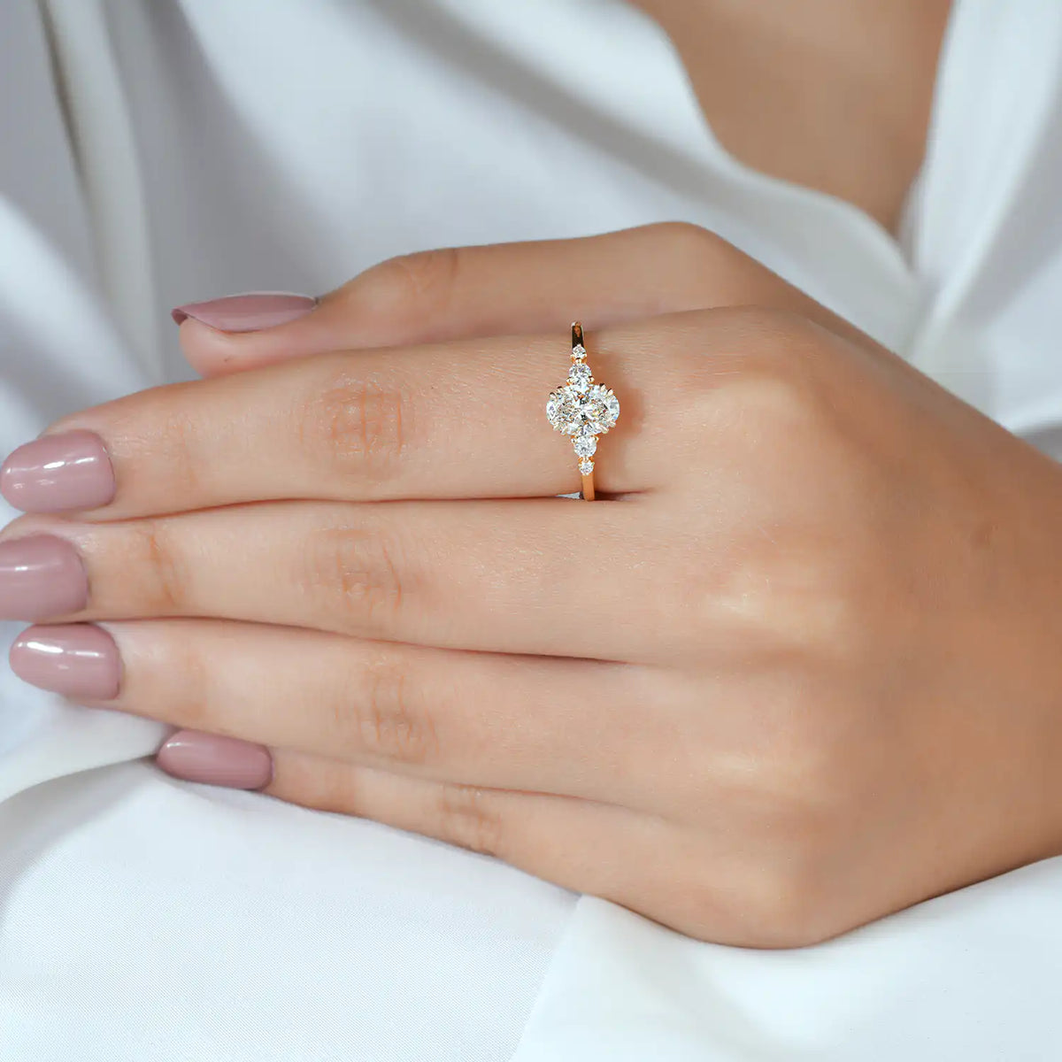Oval Diamond Engagement Ring and Contour Wedding Band Set