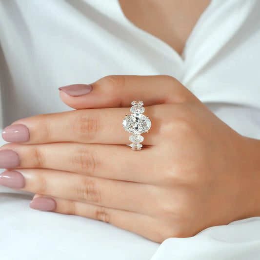Oval Lab Grown Diamond Engagement Ring, Graduated Oval Diamond Band
