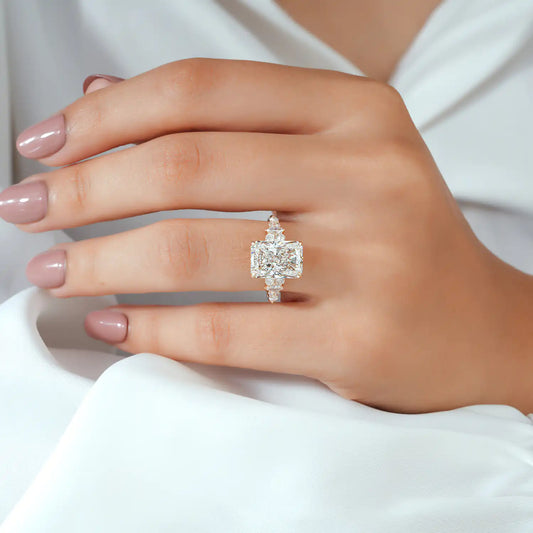 Radiant Lab Grown Diamond Engagement Ring, Marquise Pear Cluster Ring