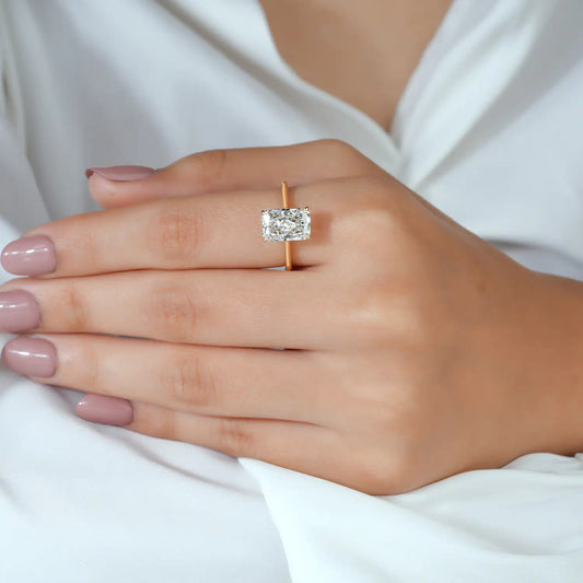 Radiant Cut Solitaire Lab Grown Diamond Engagement Ring with Crossover Gallery in Yellow Gold