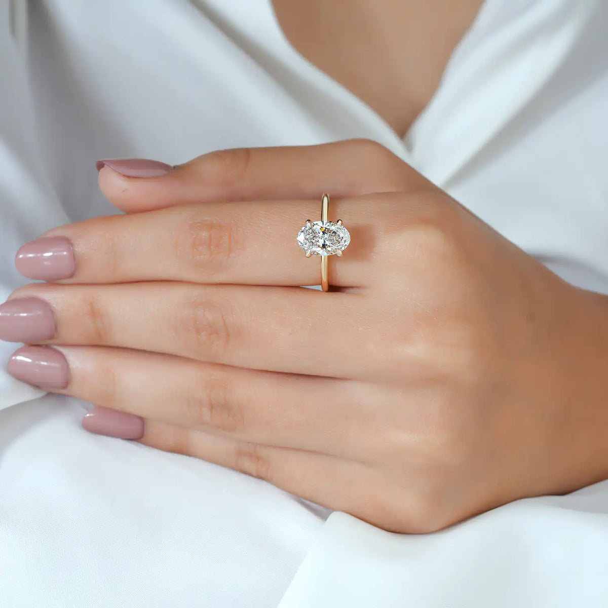 Oval Lab Grown Diamond Solitaire Engagement Ring, Slim Polished Ring