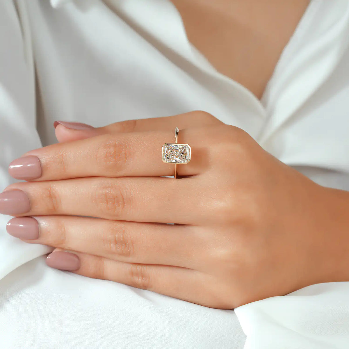 Radiant Cut Bezel Set Solitaire Lab Grown Diamond Engagement Ring