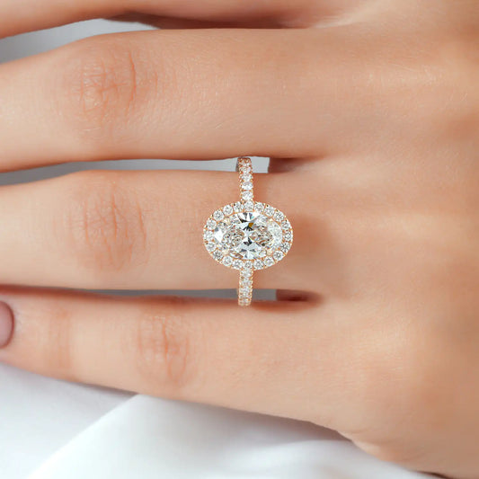 Oval Halo Diamond Engagement Ring with Pave Band