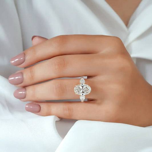 Oval Cut Diamond Ring with Half Moon Side Stones
