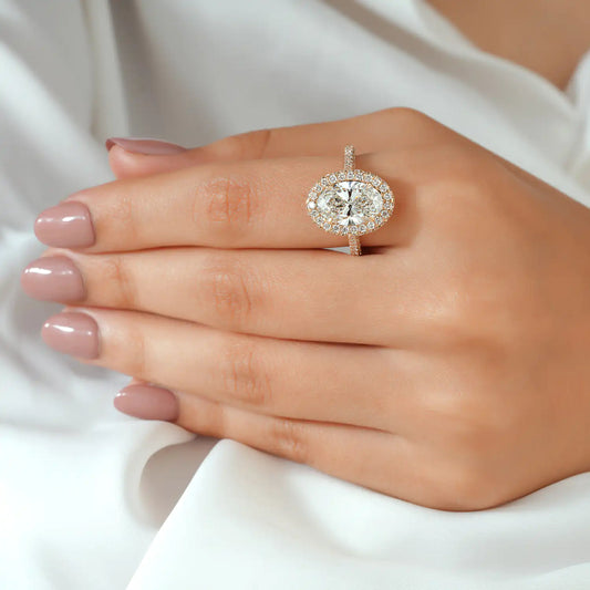 Oval Lab Grown Diamond Halo Engagement Ring, Pave Diamond Ring