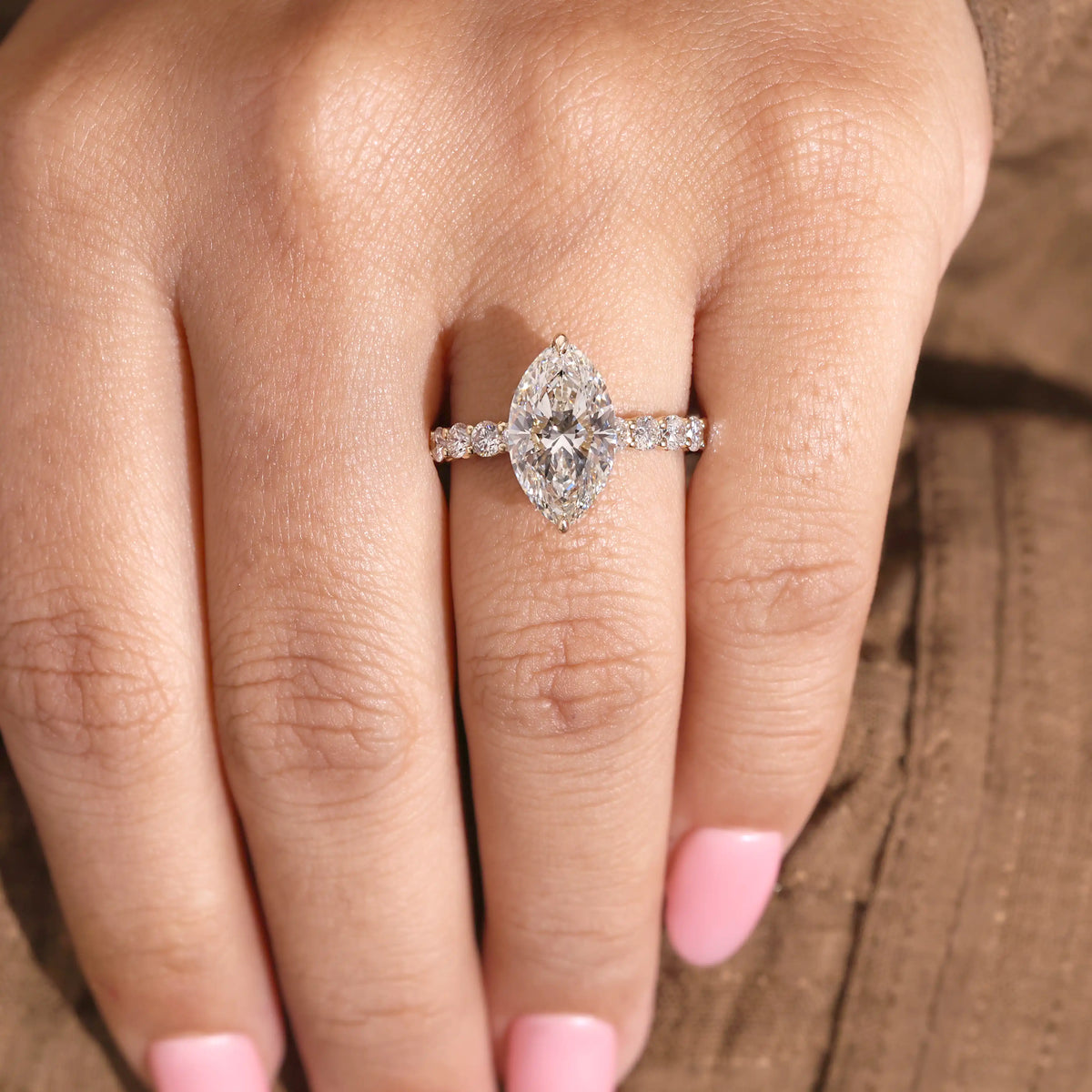 Pear Shaped Lab Grown Diamond Ring with Hidden Halo and Alternating Eternity Ring
