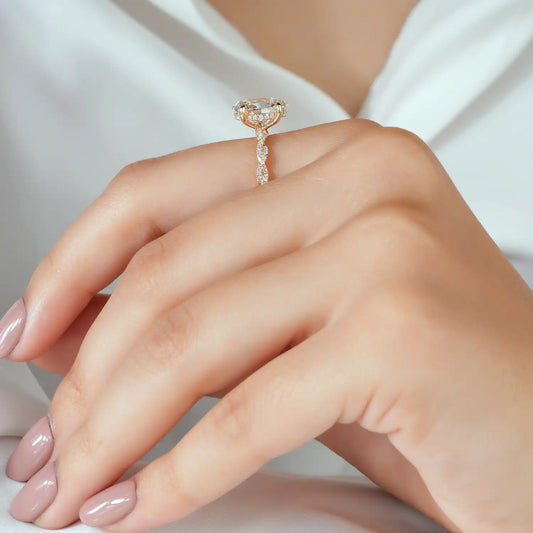 Twisted Pave Oval Lab Grown Diamond Hidden Halo Engagement Ring