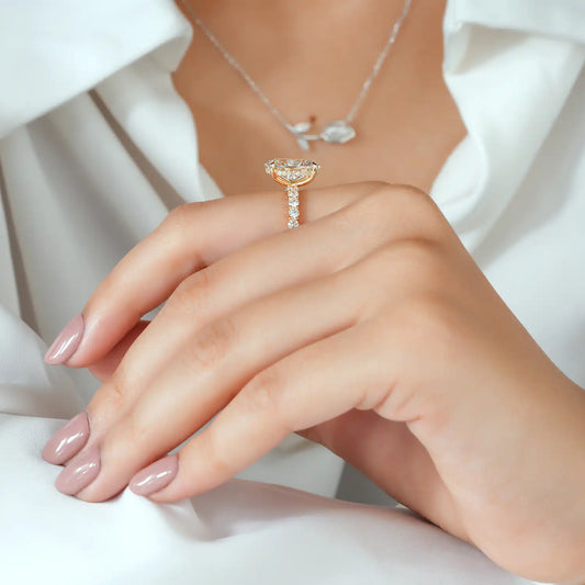Oval Cut Diamond Ring with Hidden Halo and Full Diamond Band