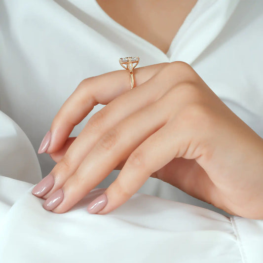 Radiant Cut Lab Grown Diamond Floral Engagement Ring with Petal Prongs and Milgrain Accents