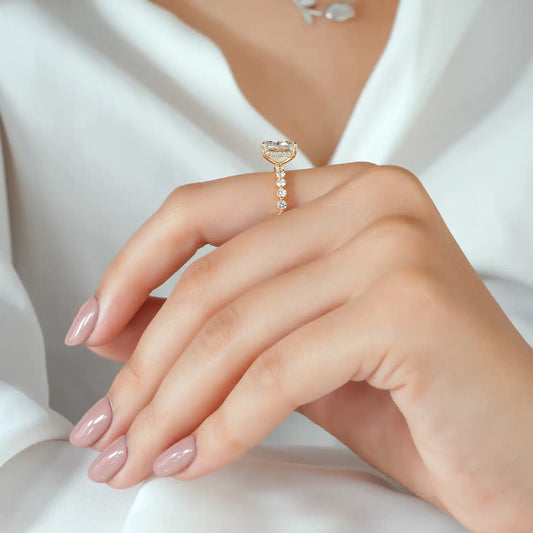Radiant Lab Grown Diamond Hidden Halo, Round Diamond Ring