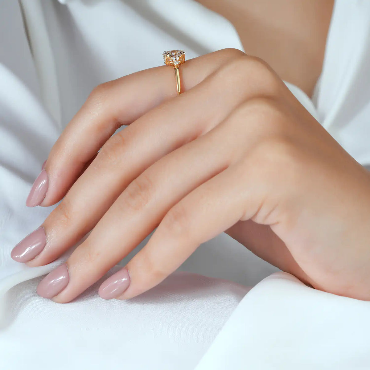 Oval Diamond Engagement Ring and Contour Wedding Band Set