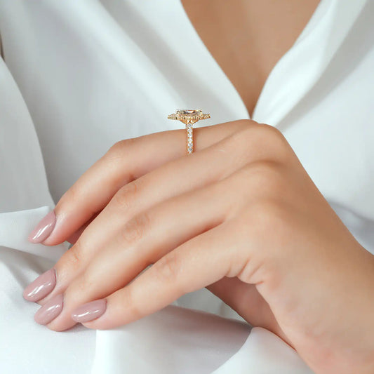 Radiant Lab Grown Diamond Vintage Halo Engagement Ring, Pave Ring