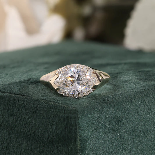 East-West Marquise Diamond Halo Ring, Bold Shank