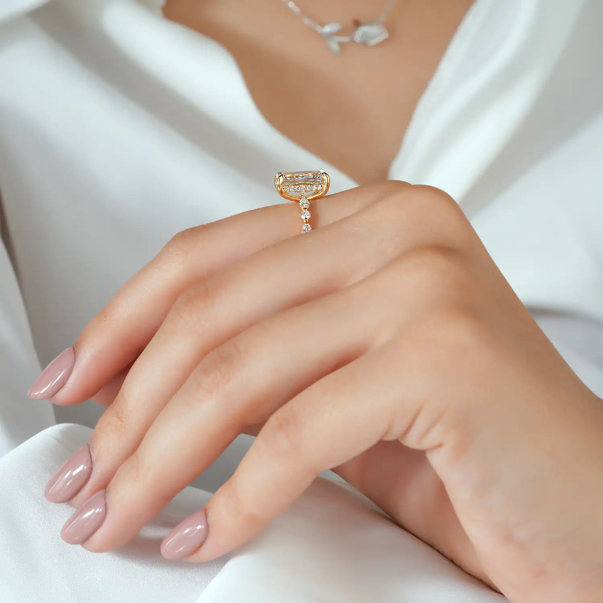 Radiant Lab Grown Diamond Hidden Halo, Marquise Round Diamond Ring