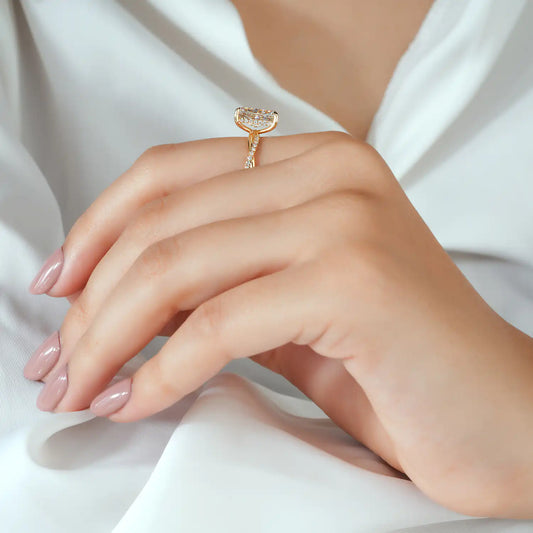 Twisted Pavé Radiant Cut Lab Grown Diamond Hidden Halo Engagement Ring