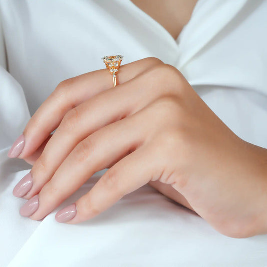 Oval Lab Grown Diamond Engagement Ring, Round Diamond Cluster Band