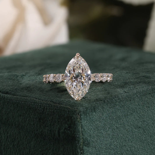 Pear Shaped Lab Grown Diamond Ring with Hidden Halo and Alternating Eternity Ring