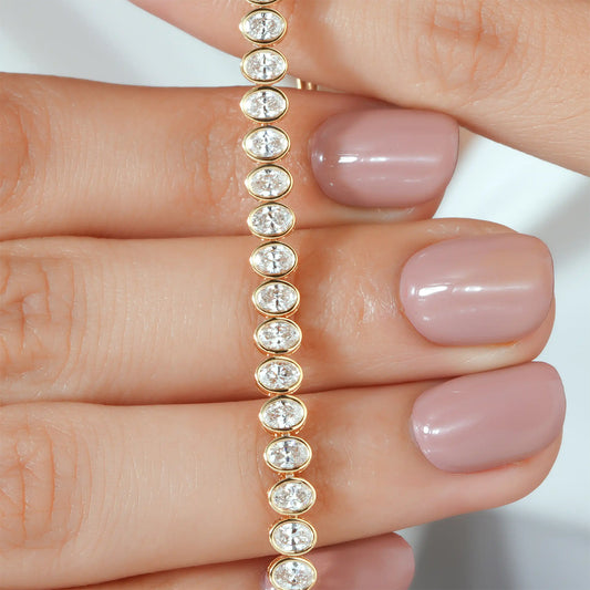 Bezel Set Oval Lab Grown Diamond Tennis Bracelet