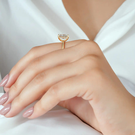 Radiant Lab Grown Diamond Hidden Halo Engagement Ring, Slim Ring