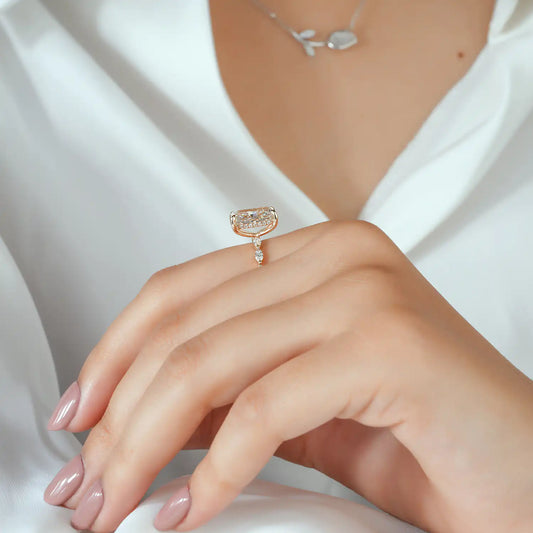 Radiant Cut Lab Grown Diamond Engagement Ring with Marquise and Round Accents
