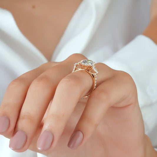 Oval Cut Diamond Ring with Half Moon Side Stones