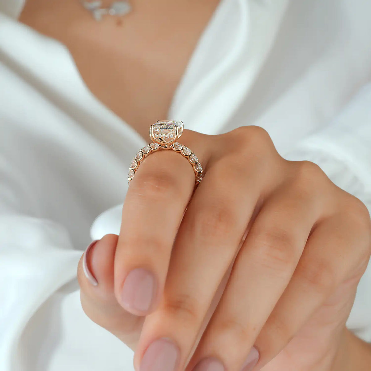 Radiant Cut Lab Grown Diamond Ring with Round Diamond Eternity Band