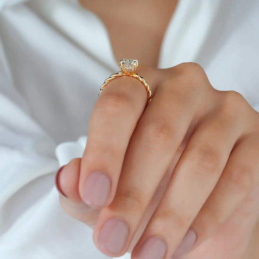Rope Twist Radiant Cut Lab Grown Diamond Hidden Halo Engagement Ring