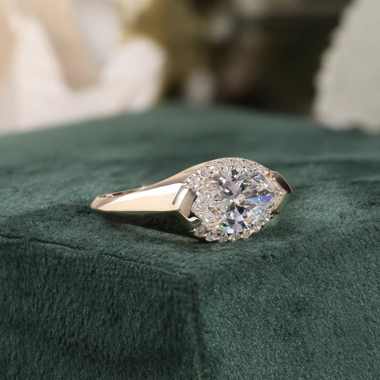 East-West Marquise Diamond Halo Ring, Bold Shank