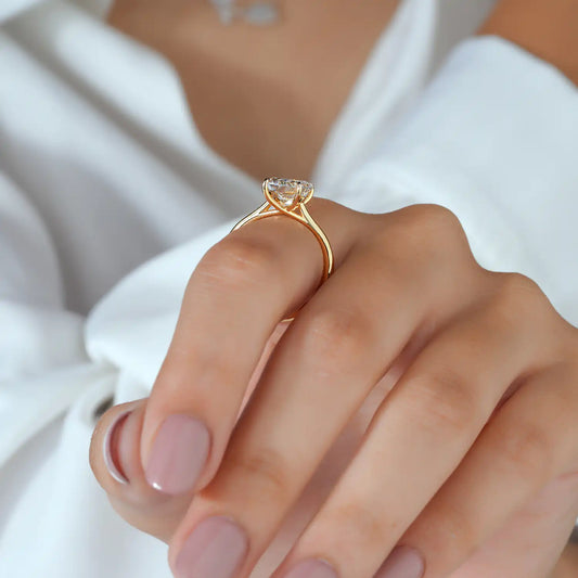 Radiant Cut Solitaire Lab Grown Diamond Engagement Ring with Crossover Gallery in Yellow Gold