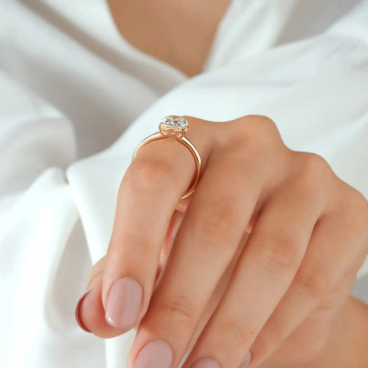 Oval Lab Grown Diamond Half Bezel Solitaire Engagement Ring