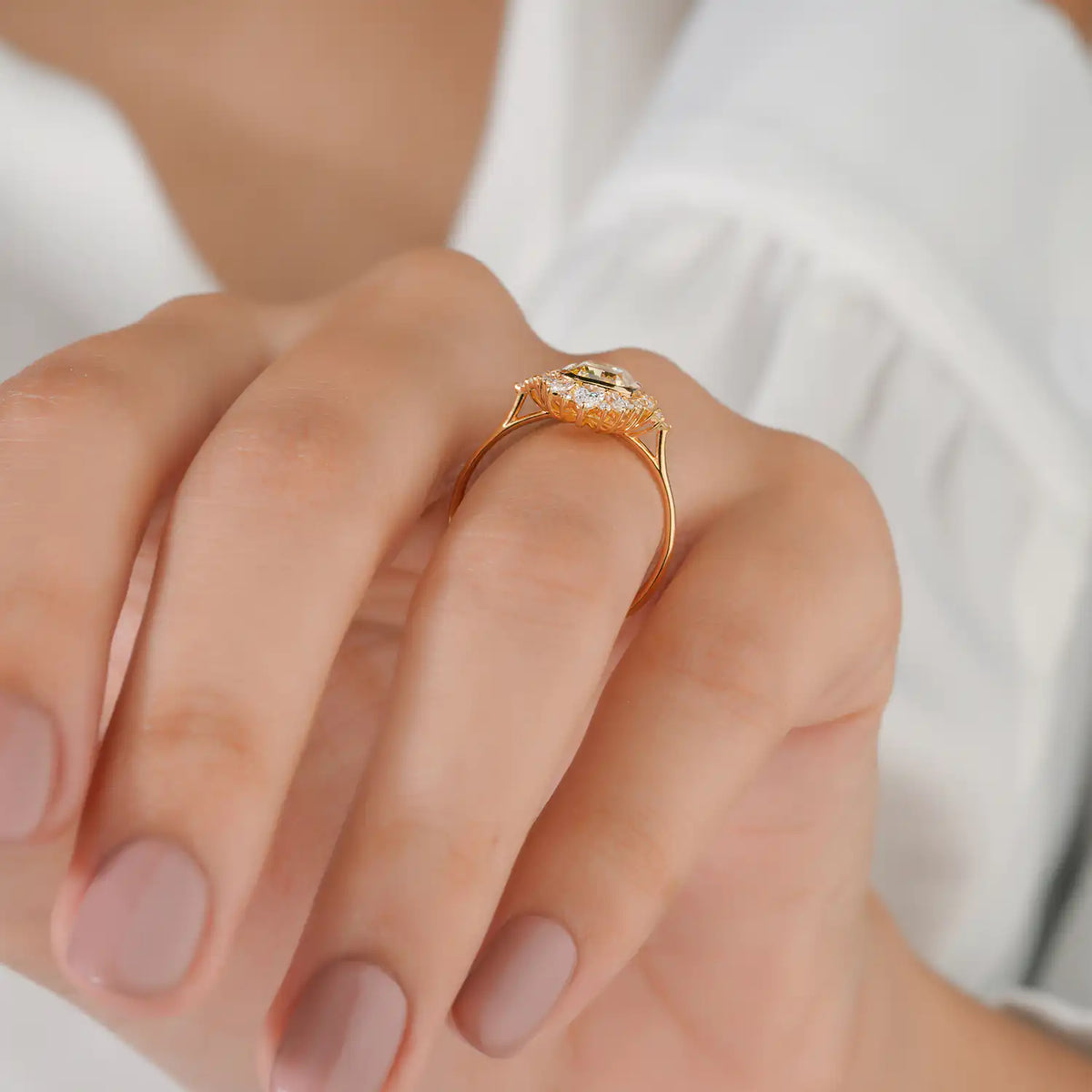 Yellow Radiant Lab Grown Diamond Engagement Ring, Marquise Pear Halo