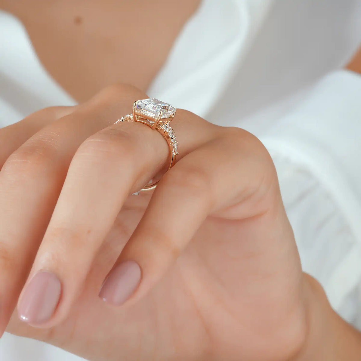 Radiant Lab Grown Diamond Engagement Ring, Marquise Pear Cluster Ring