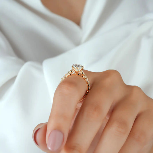 Oval Lab Grown Diamond Engagement Ring, Marquise Round Diamond Band