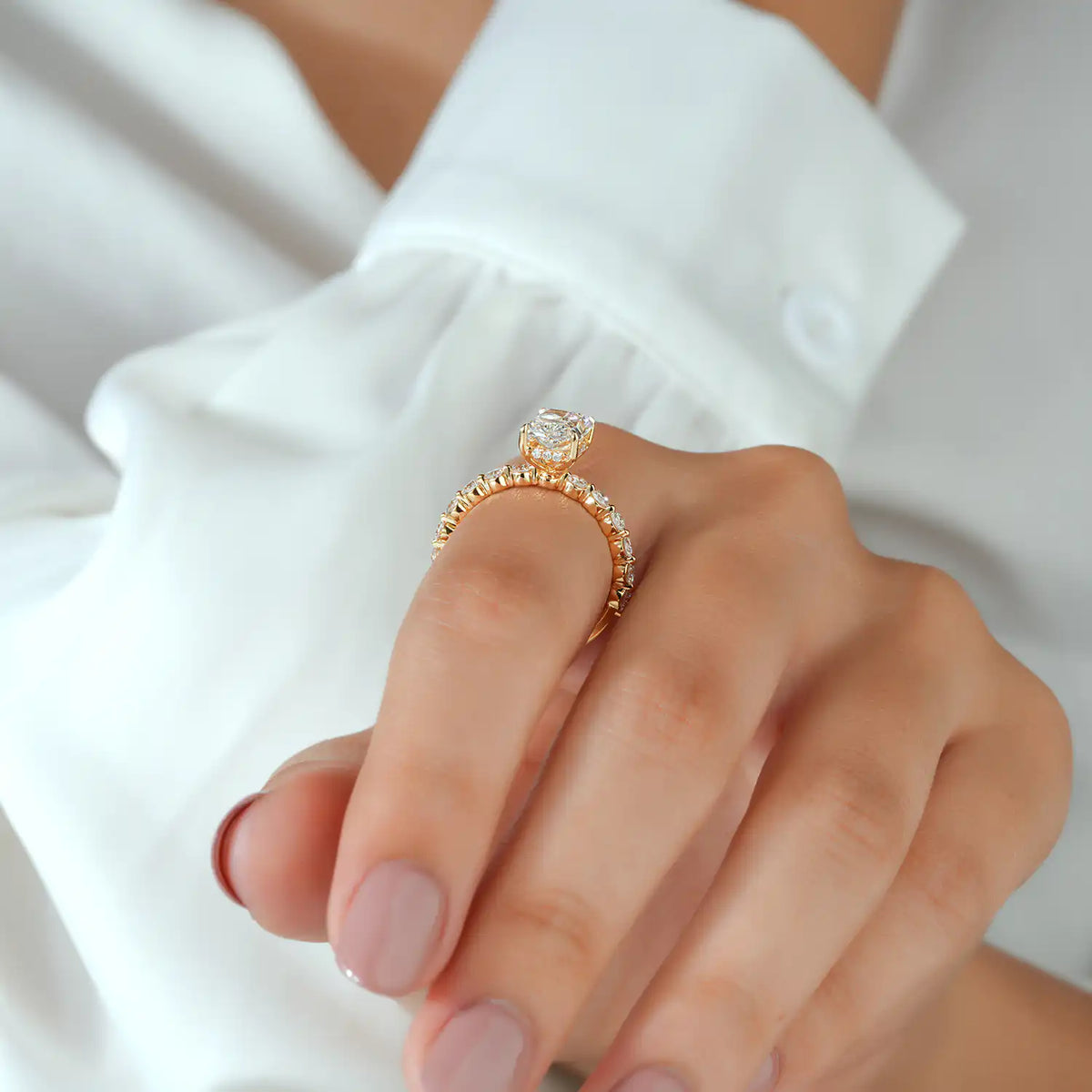 Radiant Lab Grown Diamond Hidden Halo, Round Diamond Ring