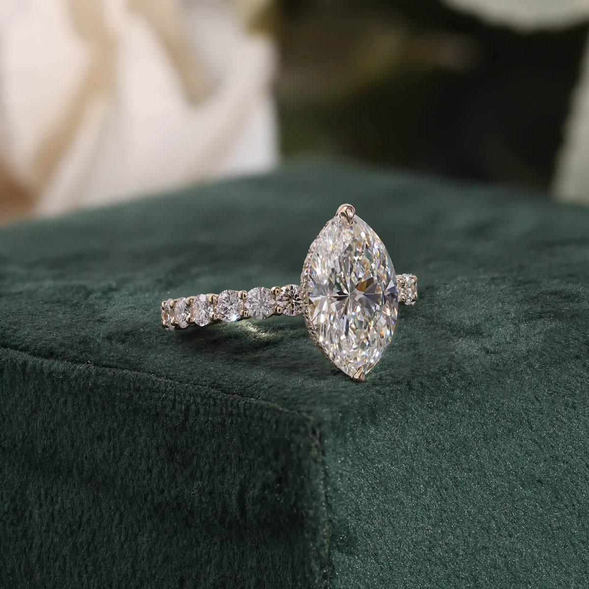 Pear Shaped Lab Grown Diamond Ring with Hidden Halo and Alternating Eternity Ring