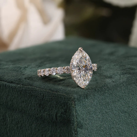Pear Shaped Lab Grown Diamond Ring with Hidden Halo and Alternating Eternity Ring
