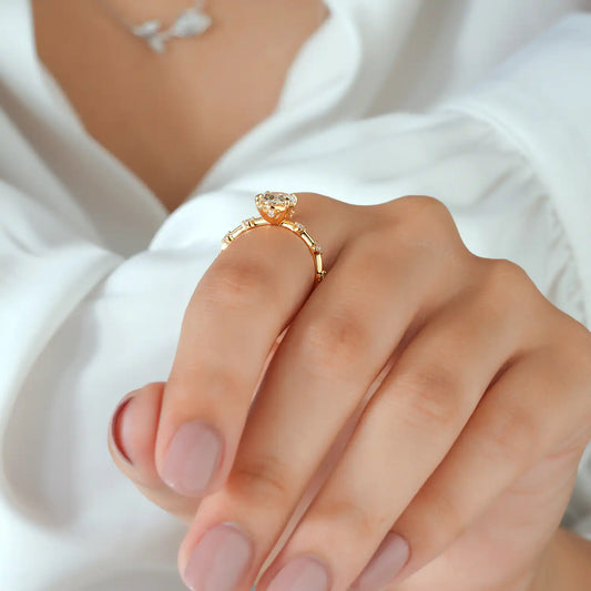 Oval Lab Grown Diamond Hidden Halo Ring, Spaced Diamond Ring
