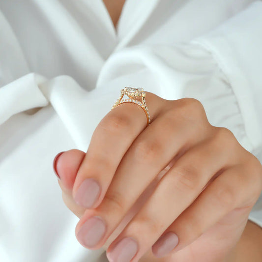 Radiant Lab Grown Diamond Vintage Halo Engagement Ring, Pave Ring