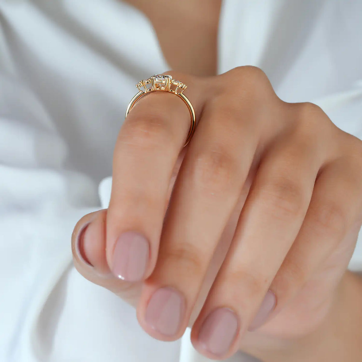 Oval Diamond Engagement Ring and Contour Wedding Band Set